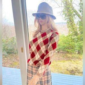 Burberry Red and Tan Argyle Sweater